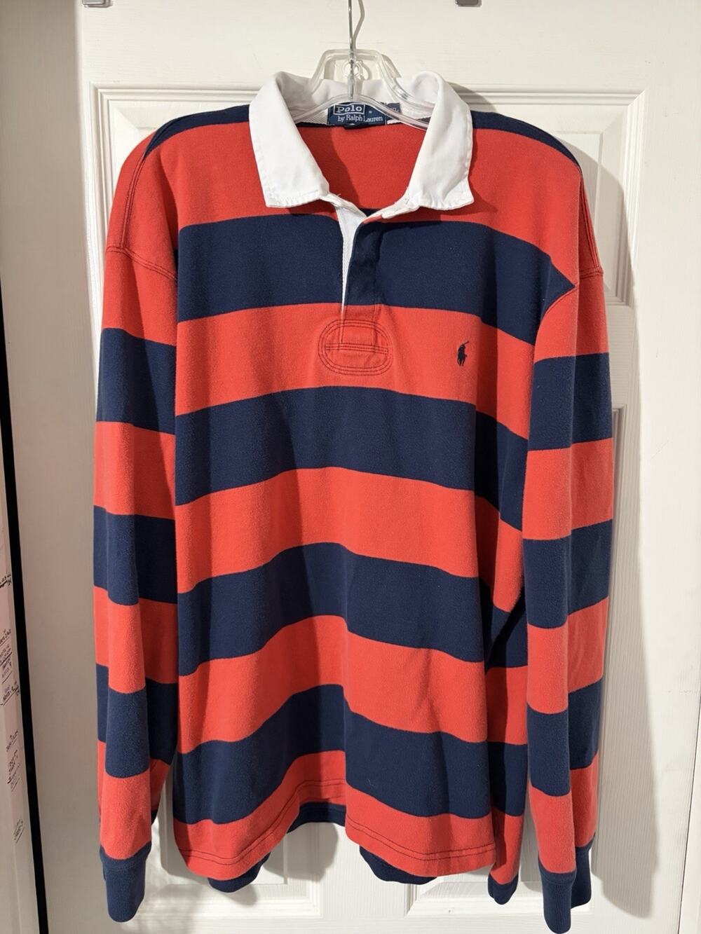 Vtg Polo Ralph Lauren Rugby Shirt Sz 2XL 90s Red Blue Striped Long Sleeve